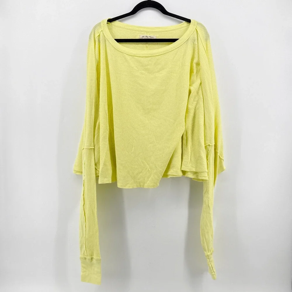 Free People Microphone Drop Lemon Grass‎ Yellow Thermal Top Waffle Knit Medium